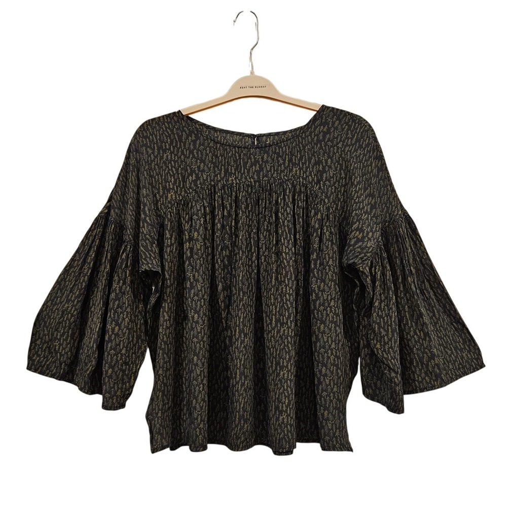 Billy Reid XL‎ Natured Tree Forest Print Bell Sleeve Viscose Blouse Whimsigoth
